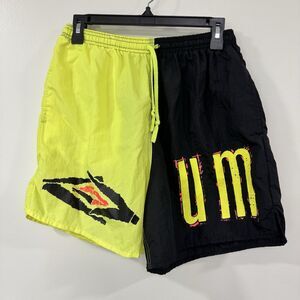Vintage Umbro Soccer Shorts Neon Yellow Black Colorblock Large 90s USA Nylon